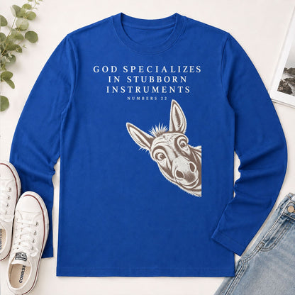 God Specializes In Stubborn Instruments Numbers 22, Gift For Christian Donkey Lovers - 2D Unisex Long Sleeve