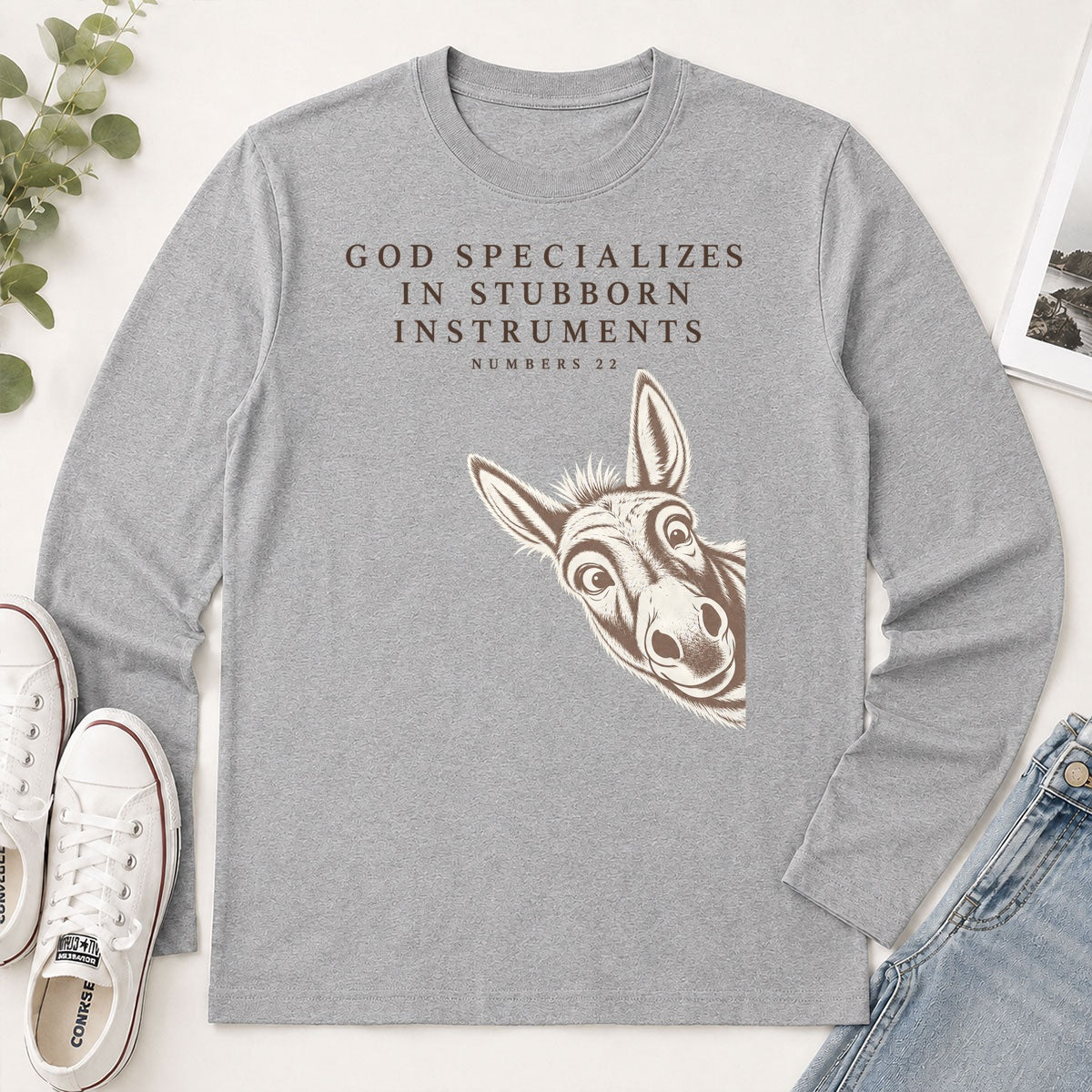 God Specializes In Stubborn Instruments Numbers 22, Gift For Christian Donkey Lovers - 2D Unisex Long Sleeve