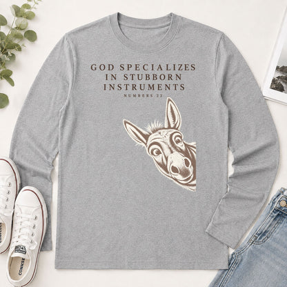 God Specializes In Stubborn Instruments Numbers 22, Gift For Christian Donkey Lovers - 2D Unisex Long Sleeve
