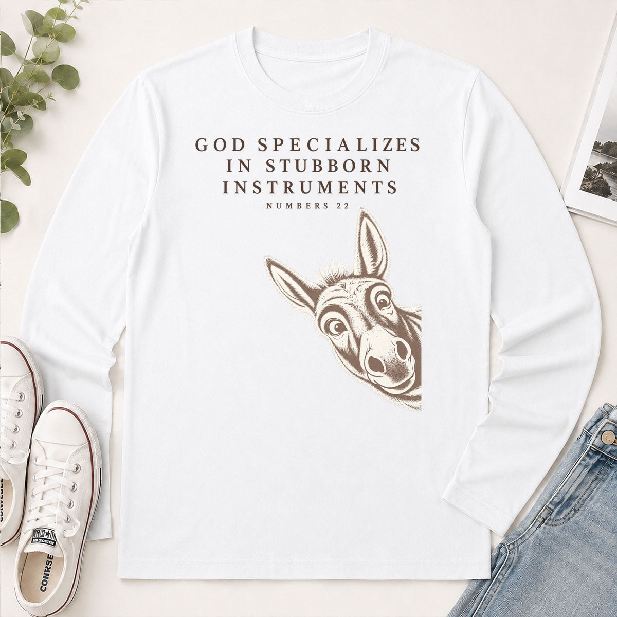 God Specializes In Stubborn Instruments Numbers 22, Gift For Christian Donkey Lovers - 2D Unisex Long Sleeve