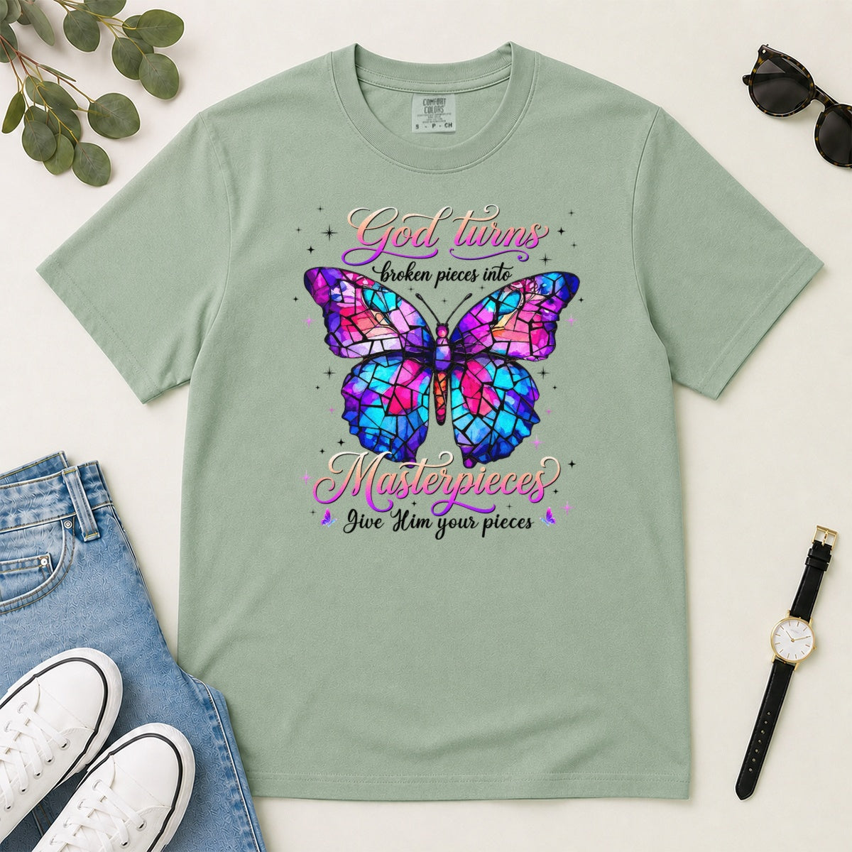 God Turns Broken Pieces Into Masterpieces, Gift For Christian Women - 2D Unisex Garment-dyed T-shirt
