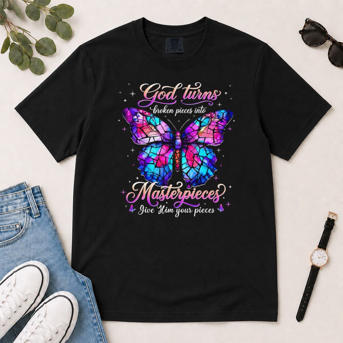 God Turns Broken Pieces Into Masterpieces, Gift For Christian Women - 2D Unisex Garment-dyed T-shirt
