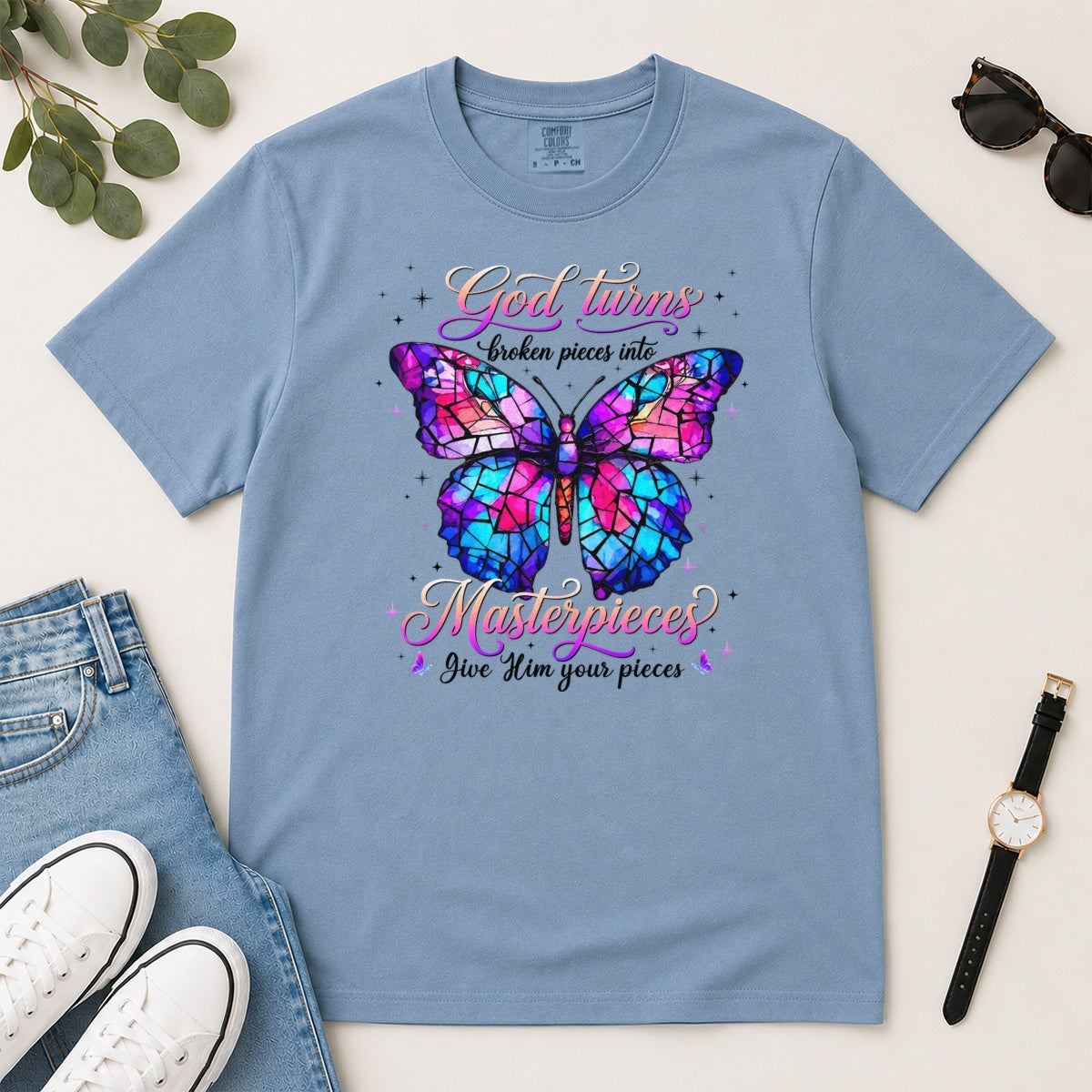 God Turns Broken Pieces Into Masterpieces, Gift For Christian Women - 2D Unisex Garment-dyed T-shirt