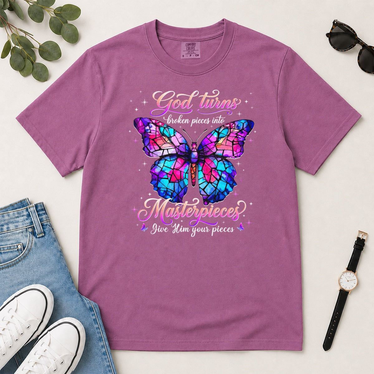 God Turns Broken Pieces Into Masterpieces, Gift For Christian Women - 2D Unisex Garment-dyed T-shirt