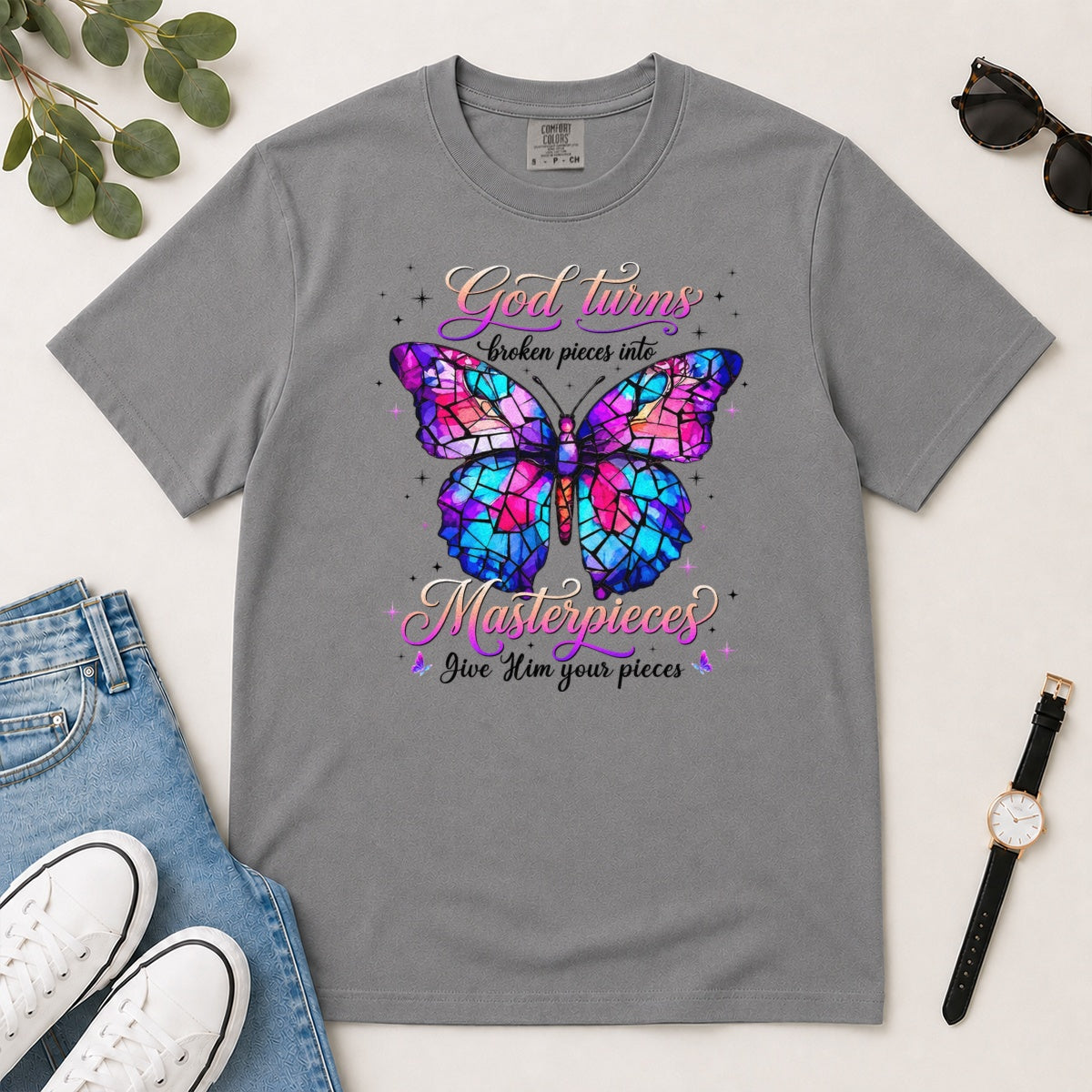 God Turns Broken Pieces Into Masterpieces, Gift For Christian Women - 2D Unisex Garment-dyed T-shirt