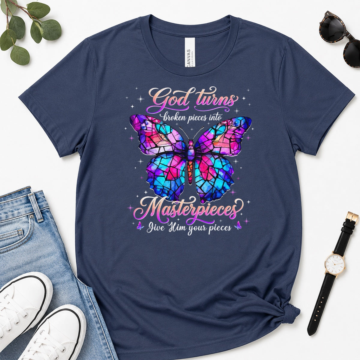 God Turns Broken Pieces Into Masterpieces, Gift For Christian Women - 2D Unisex Premium T-shirt