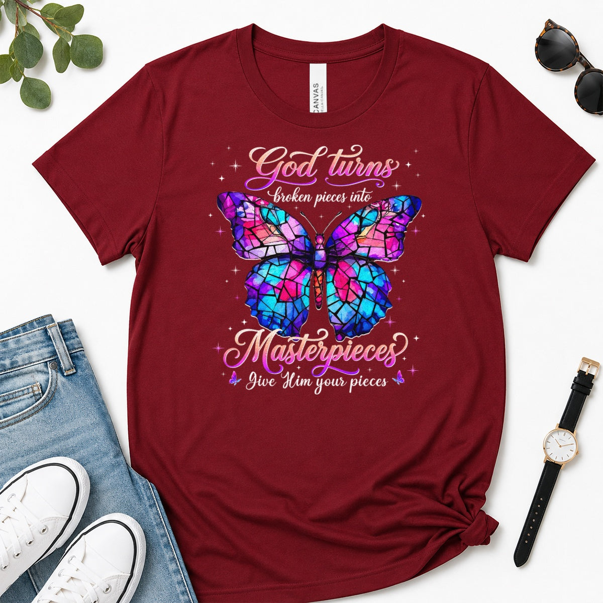 God Turns Broken Pieces Into Masterpieces, Gift For Christian Women - 2D Unisex Premium T-shirt
