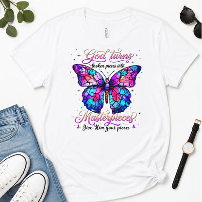 God Turns Broken Pieces Into Masterpieces, Gift For Christian Women - 2D Unisex Premium T-shirt