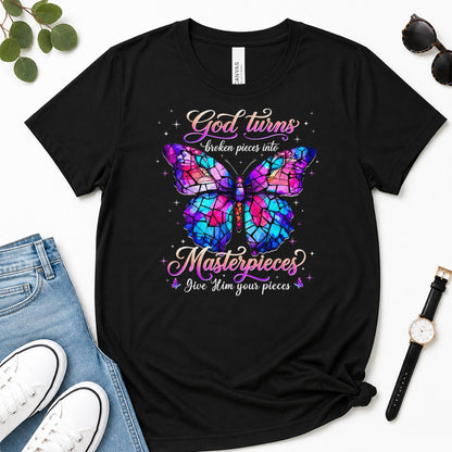 God Turns Broken Pieces Into Masterpieces, Gift For Christian Women - 2D Unisex Premium T-shirt