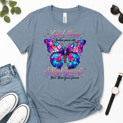 God Turns Broken Pieces Into Masterpieces, Gift For Christian Women - 2D Unisex Premium T-shirt