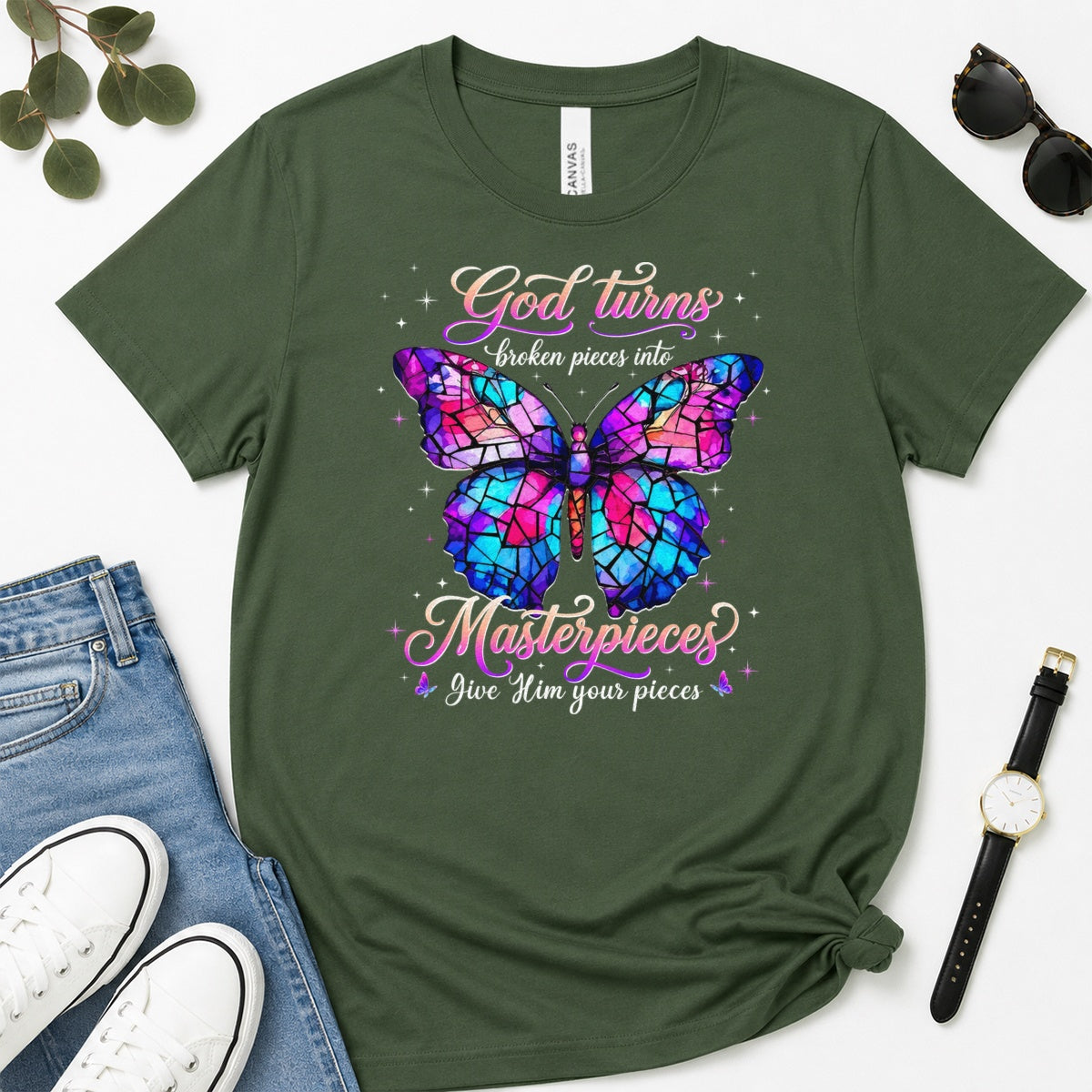 God Turns Broken Pieces Into Masterpieces, Gift For Christian Women - 2D Unisex Premium T-shirt