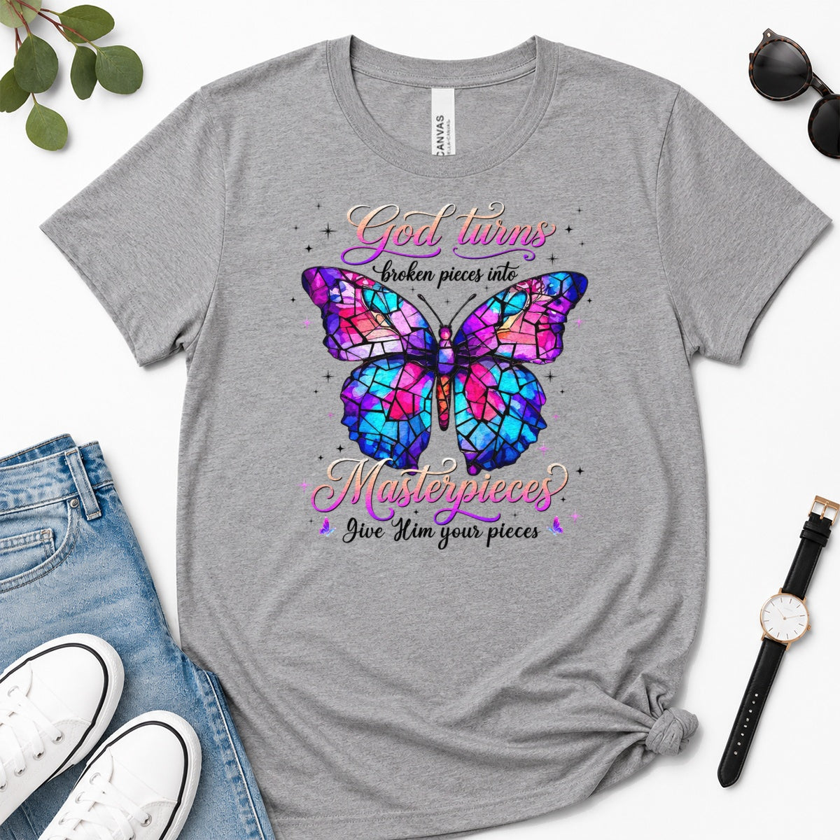 God Turns Broken Pieces Into Masterpieces, Gift For Christian Women - 2D Unisex Premium T-shirt