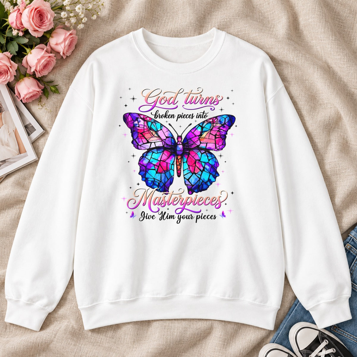 God Turns Broken Pieces Into Masterpieces, Gift For Christian Women - 2D Unisex Sweatshirt
