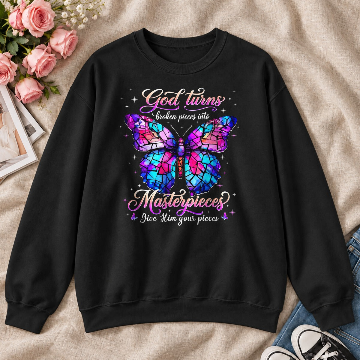 God Turns Broken Pieces Into Masterpieces, Gift For Christian Women - 2D Unisex Sweatshirt