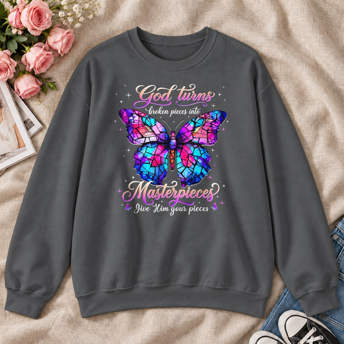 God Turns Broken Pieces Into Masterpieces, Gift For Christian Women - 2D Unisex Sweatshirt