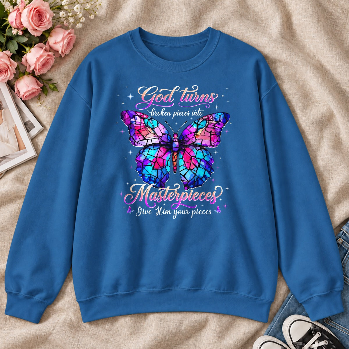 God Turns Broken Pieces Into Masterpieces, Gift For Christian Women - 2D Unisex Sweatshirt