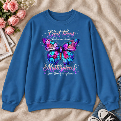 God Turns Broken Pieces Into Masterpieces, Gift For Christian Women - 2D Unisex Sweatshirt