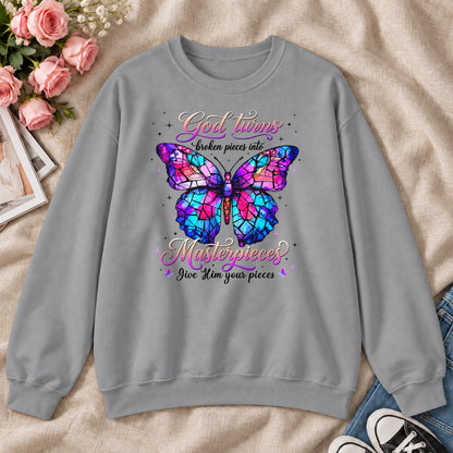 God Turns Broken Pieces Into Masterpieces, Gift For Christian Women - 2D Unisex Sweatshirt