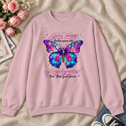 God Turns Broken Pieces Into Masterpieces, Gift For Christian Women - 2D Unisex Sweatshirt