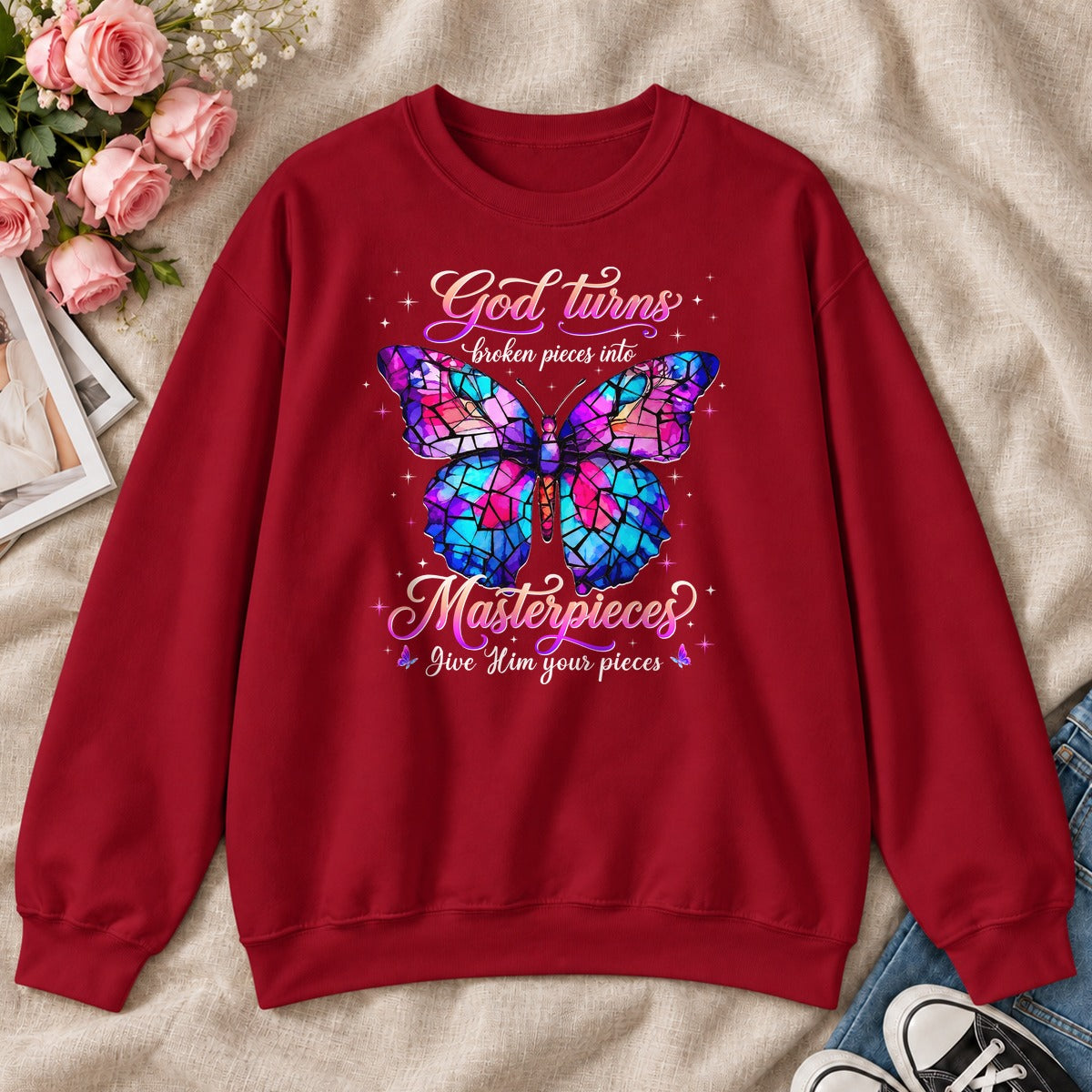 God Turns Broken Pieces Into Masterpieces, Gift For Christian Women - 2D Unisex Sweatshirt
