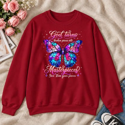 God Turns Broken Pieces Into Masterpieces, Gift For Christian Women - 2D Unisex Sweatshirt