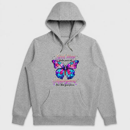 God Turns Broken Pieces Into Masterpieces Give Him Your Pieces, Gift For Christian Butterfly Lovers - 2D Unisex Hoodie