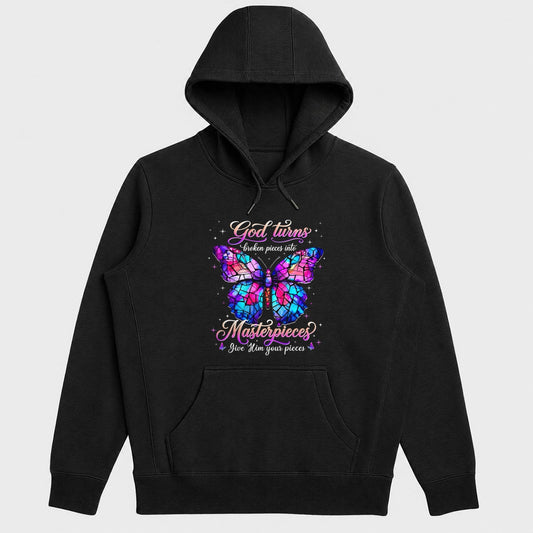 God Turns Broken Pieces Into Masterpieces Give Him Your Pieces, Gift For Christian Butterfly Lovers - 2D Unisex Hoodie