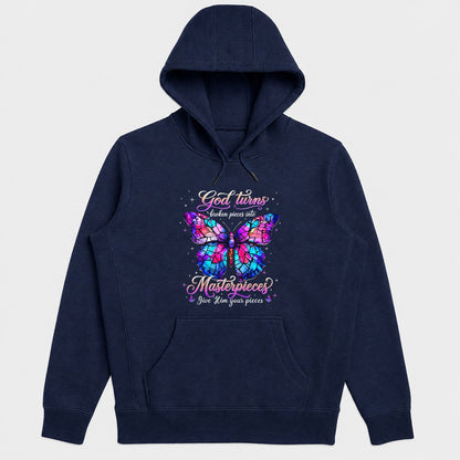 God Turns Broken Pieces Into Masterpieces Give Him Your Pieces, Gift For Christian Butterfly Lovers - 2D Unisex Hoodie