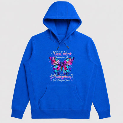 God Turns Broken Pieces Into Masterpieces Give Him Your Pieces, Gift For Christian Butterfly Lovers - 2D Unisex Hoodie