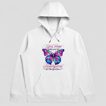 God Turns Broken Pieces Into Masterpieces Give Him Your Pieces, Gift For Christian Butterfly Lovers - 2D Unisex Hoodie