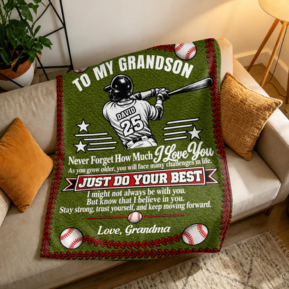 To My Grandson Baseball Version, Gift For Grandson | Personalized Fleece Blanket