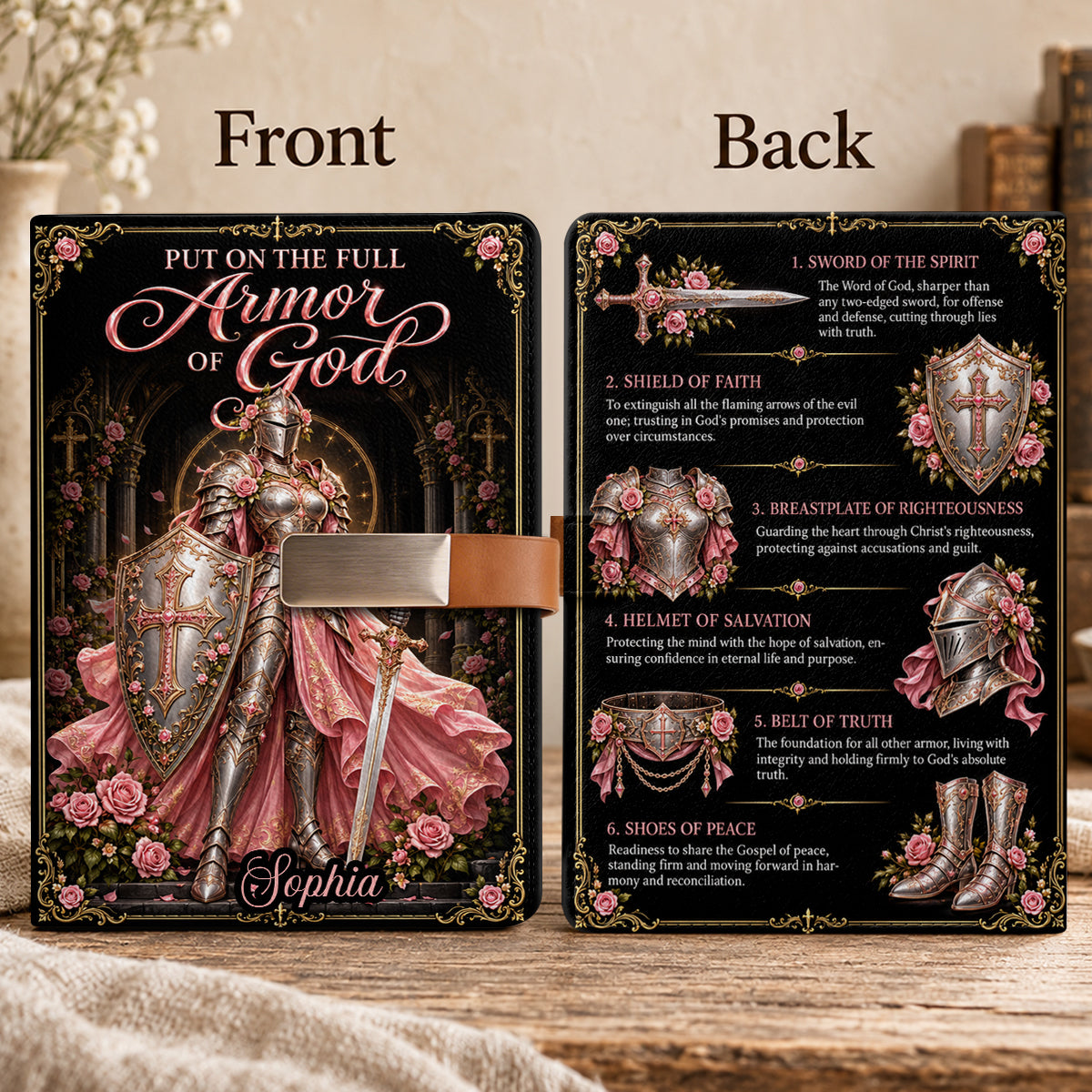 Put On The Full Armor Of God, Gift For Daughter | Personalized Leather Notebook & Pen Set