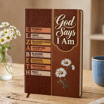 God Says I Am, Gift For Daughter | Personalized Leather Cover Notebook