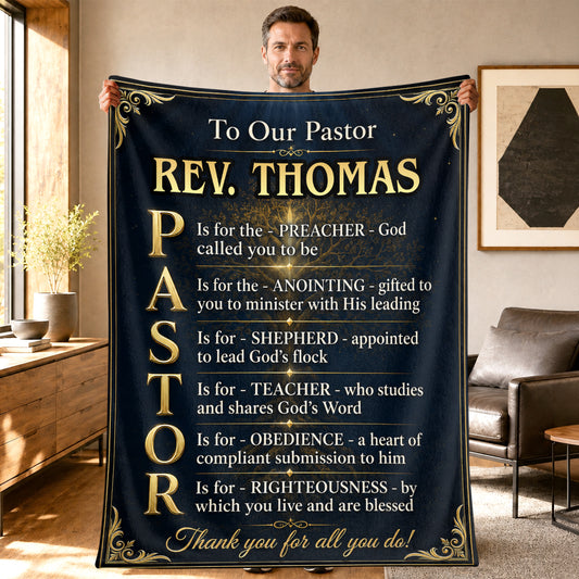 Faith & Gratitude Pastor, Gift For Pastor | Personalized Fleece Blanket