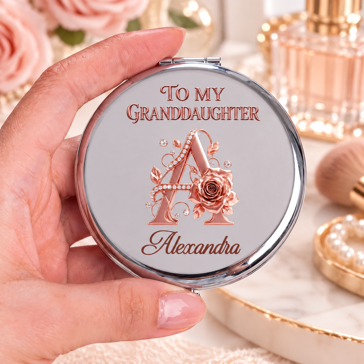 To My Granddaughter And Daughter, Gift For Granddaughter | Personalized Circle Metallic Mirror