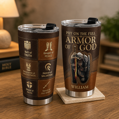 Put On The Full Armor Of God, Warrior Of Faith | Personalized Stainless Steel Tumbler