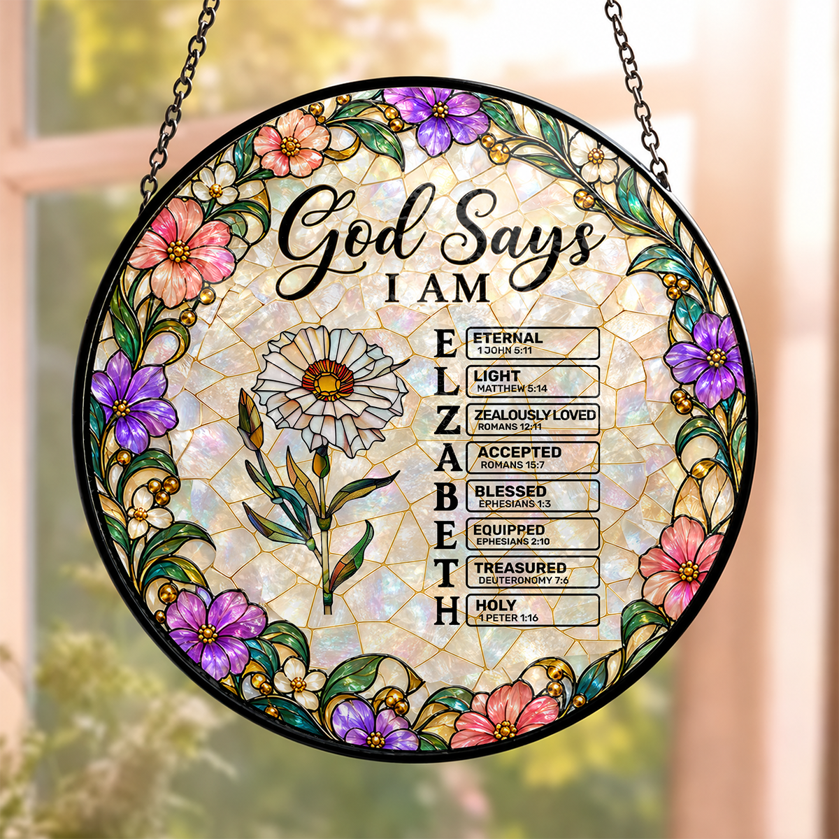 God Says I Am, Gift For Loved One | Personalized Stained Glass Window Hanging Suncatcher