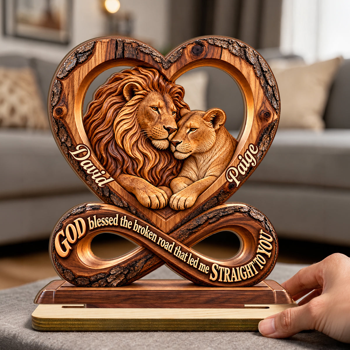God Blessed The Broken Road That Led Me Straight To You, Annieversary Gifts For Couples | Personalized 2-Layer Wood Plaque With Flat Base