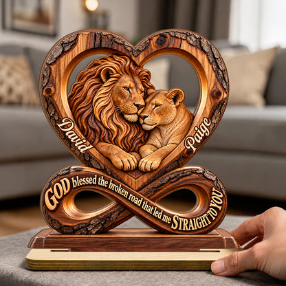 God Blessed The Broken Road That Led Me Straight To You, Annieversary Gifts For Couples | Personalized 2-Layer Wood Plaque With Flat Base