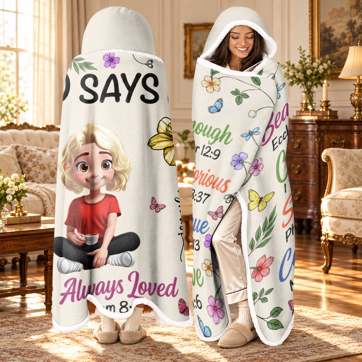 God Says I Am, Gift For Loved One | Personalized Wearable Blanket Hoodie