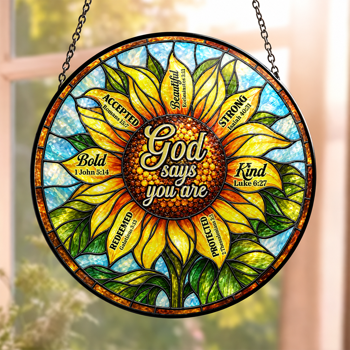 God Says You Are, Gift For Loved One | Personalized Stained Glass Window Hanging Suncatcher