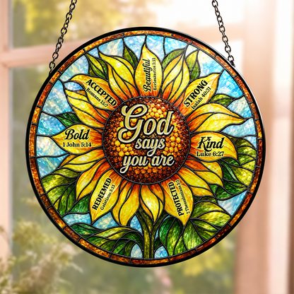 God Says You Are, Gift For Loved One | Personalized Stained Glass Window Hanging Suncatcher