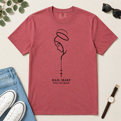 Hail Mary Full Of Grace, Luke 1:28, Gift For Catholic Women | 2D Unisex Garment-dyed T-shirt