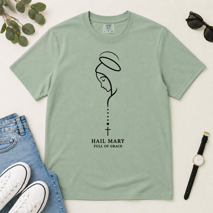 Hail Mary Full Of Grace, Luke 1:28, Gift For Catholic Women | 2D Unisex Garment-dyed T-shirt