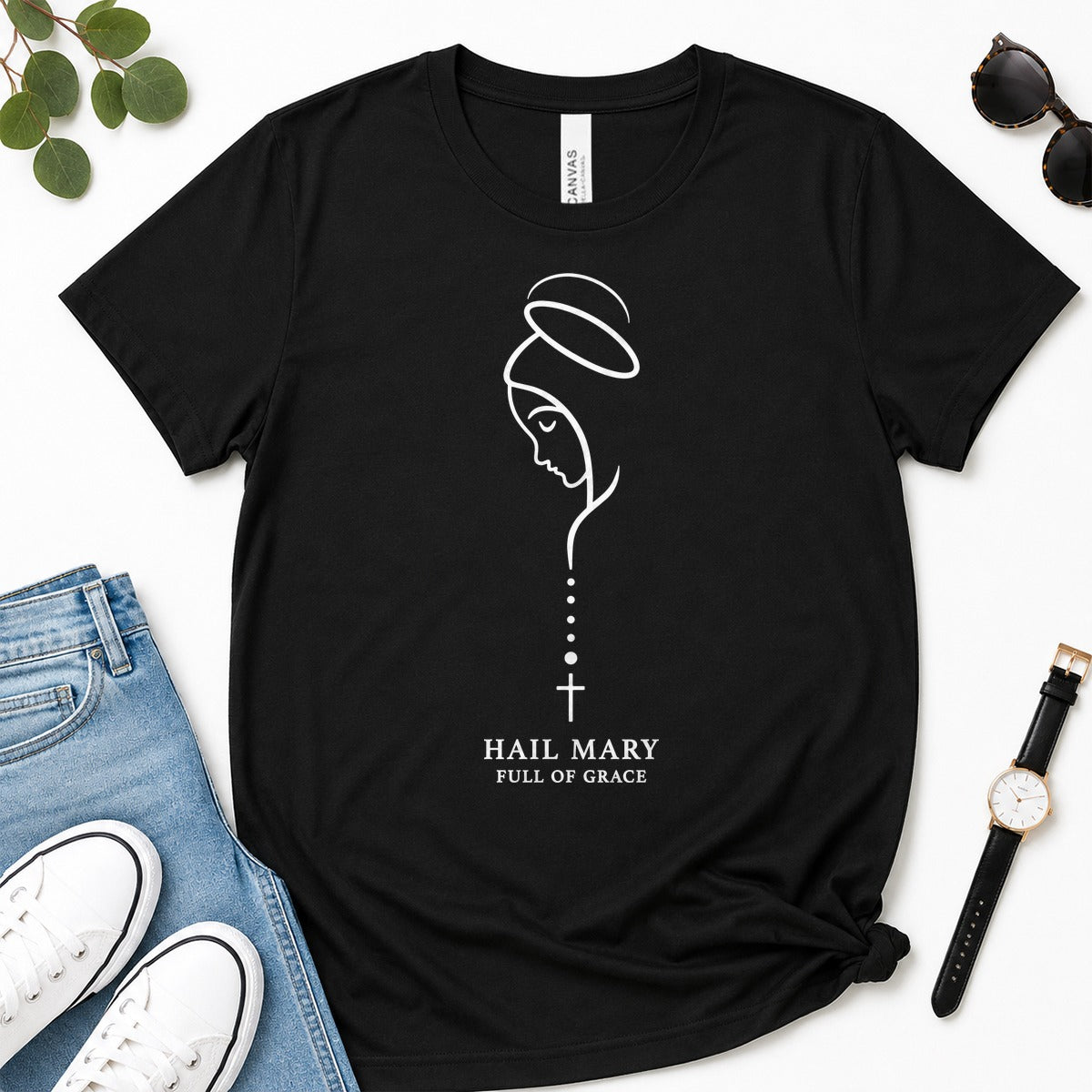Hail Mary Full Of Grace, Luke 1:28, Gift For Catholic Women | 2D Unisex Premium T-shirt