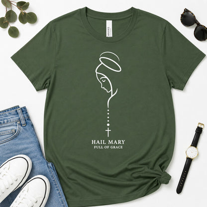 Hail Mary Full Of Grace, Luke 1:28, Gift For Catholic Women | 2D Unisex Premium T-shirt