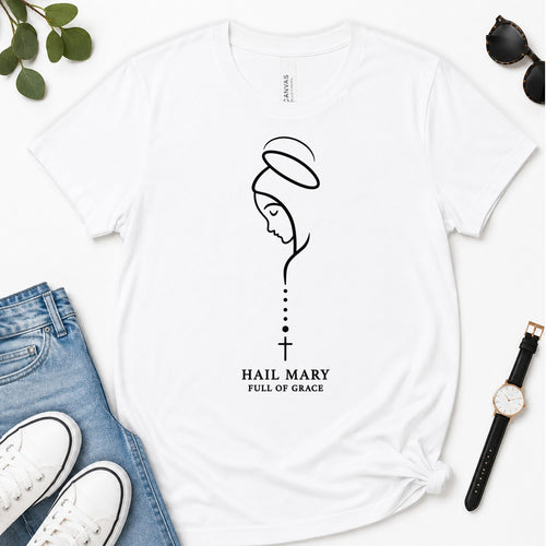 Hail Mary Full Of Grace, Luke 1:28, Gift For Catholic Women | 2D Unisex Premium T-shirt