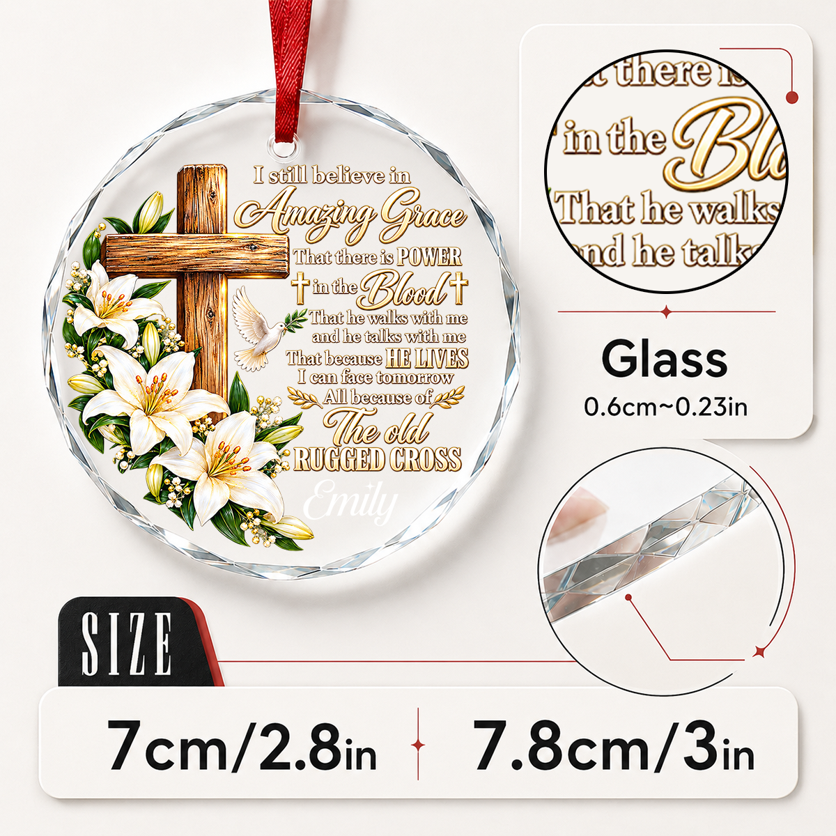 Amazing Grace, Gift For Mom | Personalized Round Shaped Glass Ornament