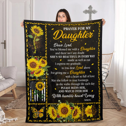 Christian Fleece Blanket for Daughter, Prayer Sunflower Faith Gift