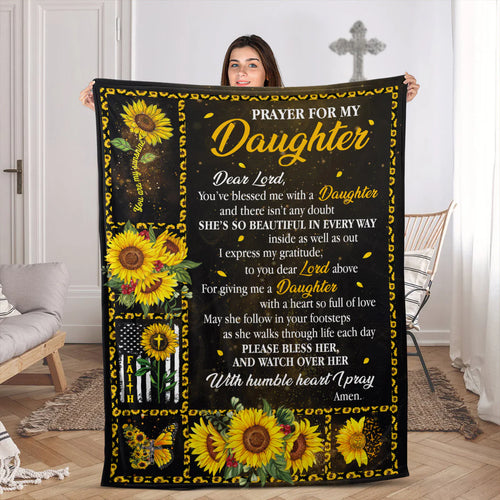 Christian Fleece Blanket for Daughter, Prayer Sunflower Faith Gift